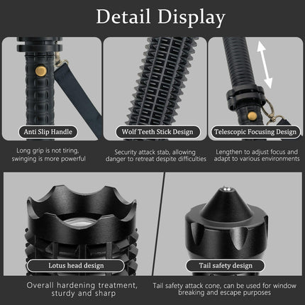 Baseball LED Flashlight Rechargeable Zoom Police Security Torch Baton Lamp Light 8
