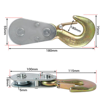 X-BULL 4Ton Snatch Block Pulley Hook Wire Rope Hoist For 4WD ATV UTV Off Road 4