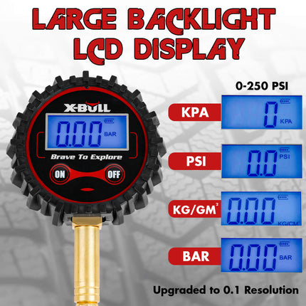 X-BULL Digital tire pressure gauge 250PSI Tyre Air Pressure Car Motorcycle LED 5