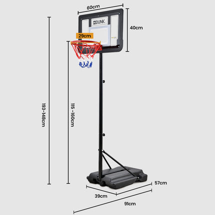 DR. DUNK Portable Kids Basketball Hoop Stand System, 1.15m to 1.60m Height Adjustable 10