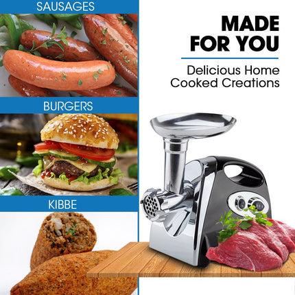 EUROCHEF Electric Meat Grinder, Stainless Steel Mincer Sausage Filler Kibbe Maker, Black 2
