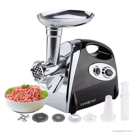 EUROCHEF Electric Meat Grinder, Stainless Steel Mincer Sausage Filler Kibbe Maker, Black