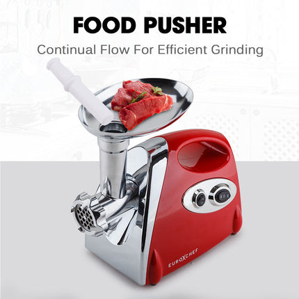 EUROCHEF Electric Meat Grinder, Stainless Steel Mincer Sausage Filler Kibbe Maker, Red 4