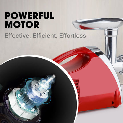 EUROCHEF Electric Meat Grinder, Stainless Steel Mincer Sausage Filler Kibbe Maker, Red 9