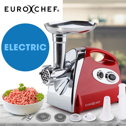 EUROCHEF Electric Meat Grinder, Stainless Steel Mincer Sausage Filler Kibbe Maker, Red 10