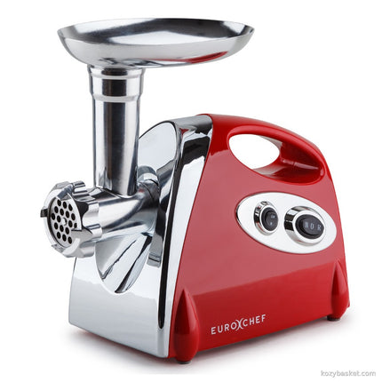 EUROCHEF Electric Meat Grinder, Stainless Steel Mincer Sausage Filler Kibbe Maker, Red