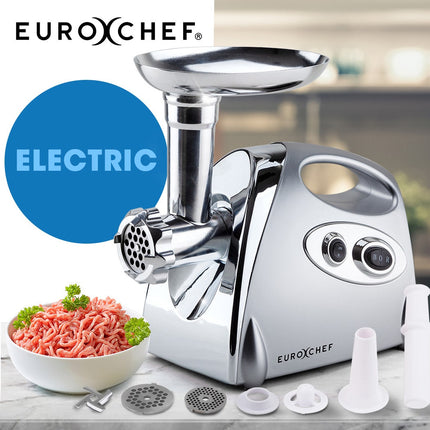 EUROCHEF Electric Meat Grinder, Stainless Steel Mincer Sausage Filler Kibbe Maker, Silver 9