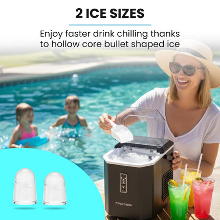 POLYCOOL Portable Ice Maker Machine, Automatic, 12kg/day,  Auto Clean, with Scoop and Removable Basket, Black 8
