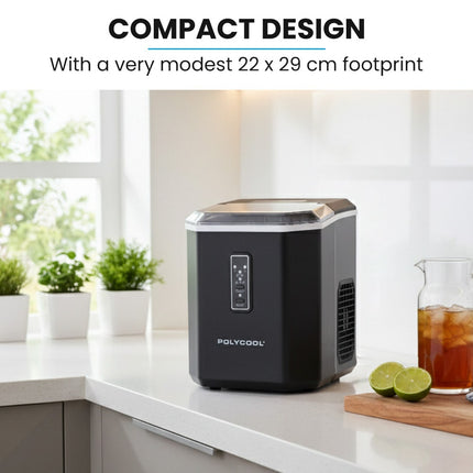 POLYCOOL Portable Ice Maker Machine, Automatic, 12kg/day,  Auto Clean, with Scoop and Removable Basket, Black 9