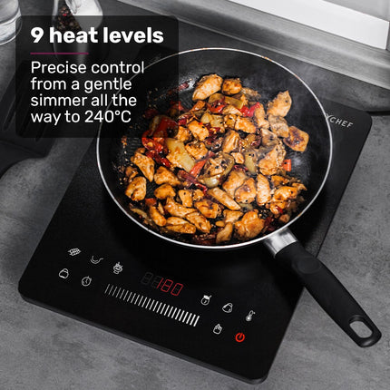 EUROCHEF Induction Benchtop Cooktop, 2000W, 9 Heat Levels, Fast Electric Portable Cooker, Touch Controls with Slider 6