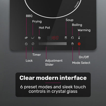 EUROCHEF Induction Benchtop Cooktop, 2000W, 9 Heat Levels, Fast Electric Portable Cooker, Touch Controls with Slider 8