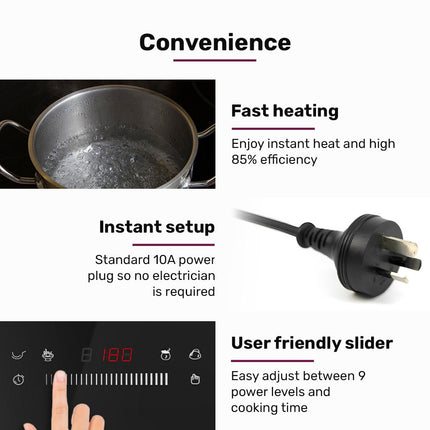 EUROCHEF Induction Benchtop Cooktop, 2000W, 9 Heat Levels, Fast Electric Portable Cooker, Touch Controls with Slider 10