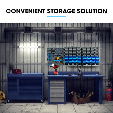 BAUMR-AG 69pc Wall Mounted Parts Bin Rack with Tool Holders - Blue 3