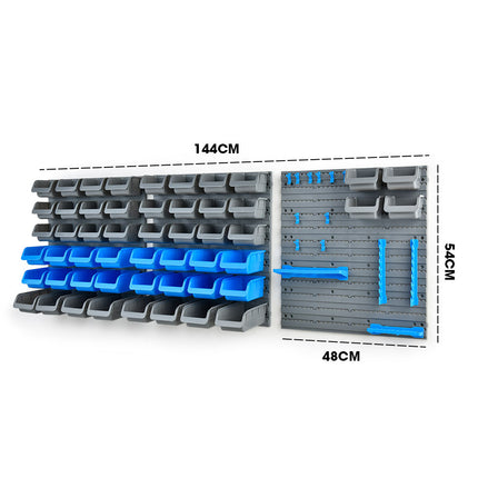BAUMR-AG 69pc Wall Mounted Parts Bin Rack with Tool Holders - Blue 6