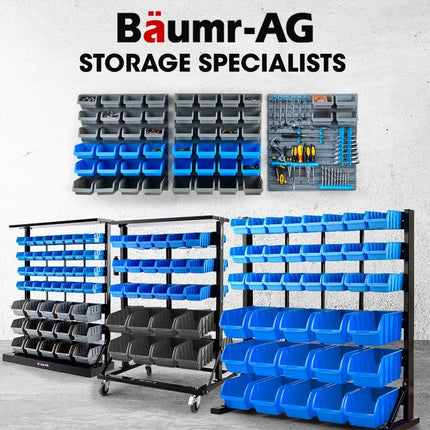 BAUMR-AG 69pc Wall Mounted Parts Bin Rack with Tool Holders - Blue 10