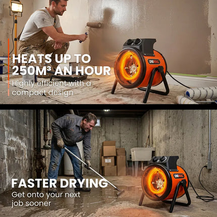 UNIMAC 2kW Industrial Electric Space Fan Heater, Tilt Angle, Fast Heating, 2 Heat Settings, Portable for Workshop and Garage Use 6