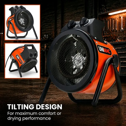 UNIMAC 2kW Industrial Electric Space Fan Heater, Tilt Angle, Fast Heating, 2 Heat Settings, Portable for Workshop and Garage Use 8