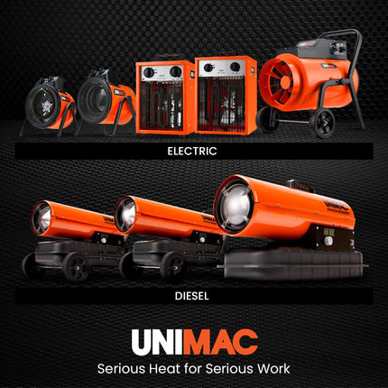UNIMAC 2kW Industrial Electric Fan Heater, 2 Heat Settings, Fast Heating, Compact Portable Box Design for Workshop and Garage Use 8