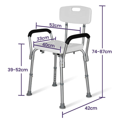 EQUIPMED Shower Chair Bath Seat 120kg Capacity, with Arms, Adjustable Height, for Elderly, White 2