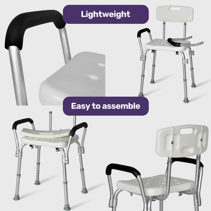 EQUIPMED Shower Chair Bath Seat 120kg Capacity, with Arms, Adjustable Height, for Elderly, White 6