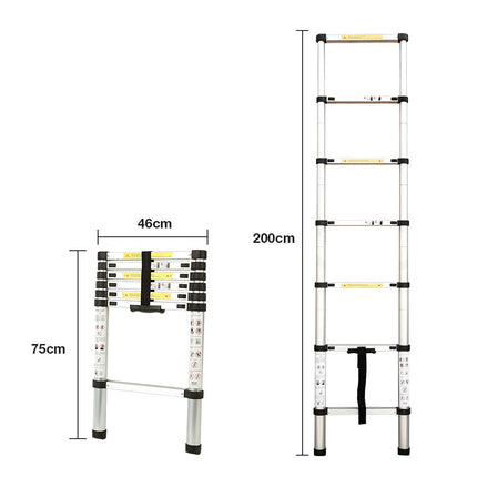 Bullet 2m Telescopic Aluminium Ladder Alloy Extension Extendable Steps 6