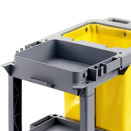 AUCH Janitor Cleaning Trolley, Housekeeping Cart, 3 Shelves, Tool Storage Clamp, Wet Sign Hook, Quiet Wheels, Grey 4