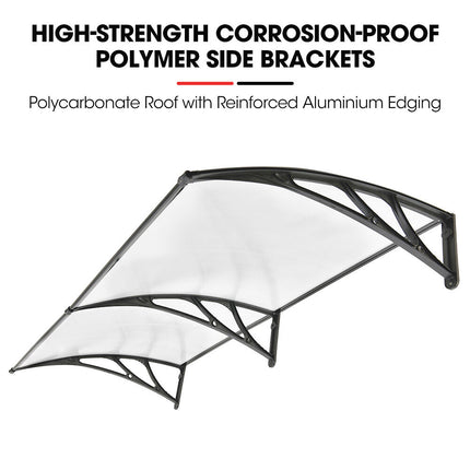 SHADE SHIELD 2x1m Aluminium Exterior Awning, Black DIY External UV Rain Protection Clear Polycarbonate Canopy Cover 4