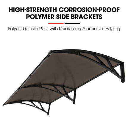 SHADE SHIELD 2x1m Aluminium Exterior Awning, Black DIY External UV Rain Protection Grey Tinted Polycarbonate Canopy Cover 4
