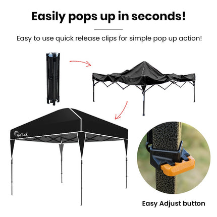 RED TRACK 3x3m Ultra Compact Folding Gazebo, Carry bag, Portable Outdoor Popup Marquee for Camping Beach, Black 5