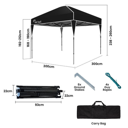 RED TRACK 3x3m Ultra Compact Folding Gazebo, Carry bag, Portable Outdoor Popup Marquee for Camping Beach, Black 8