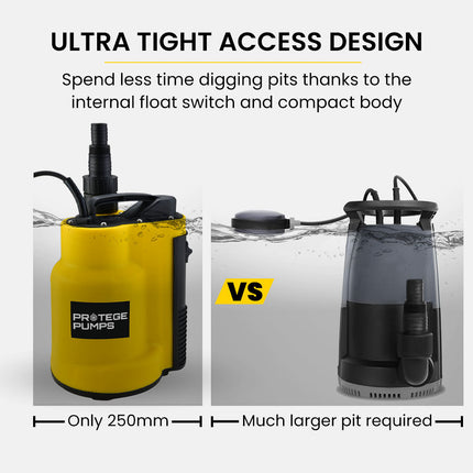 PROTEGE Tight Access Clean/Grey Water Submersible Sump Pump, Integrated Float Switch 2