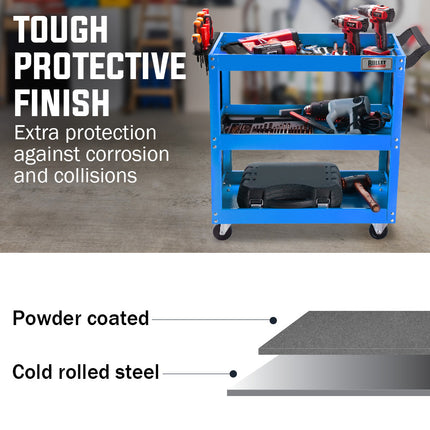 Bullet 3-Tier Steel Tool Trolley Cart, for Workshop, Mechanic, with Pegboard, Screwdriver Bay, Blue 4
