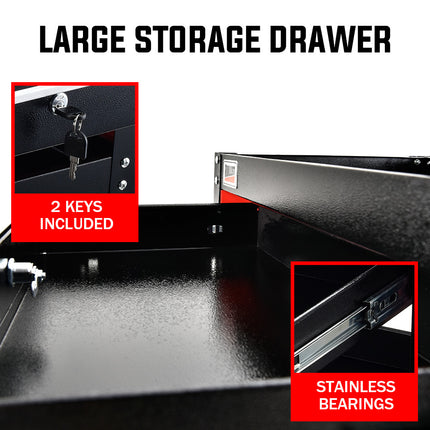 Bullet 3-Tier Steel Tool Trolley Cart, for Workshop, Mechanic, with Drawer, Pegboard, Screwdriver Bay, Black/Red 3