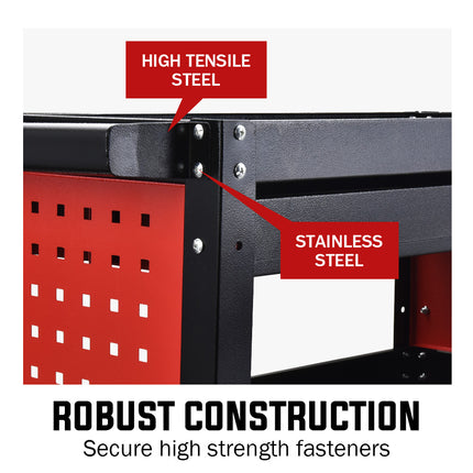 Bullet 3-Tier Steel Tool Trolley Cart, for Workshop, Mechanic, with Drawer, Pegboard, Screwdriver Bay, Black/Red 4