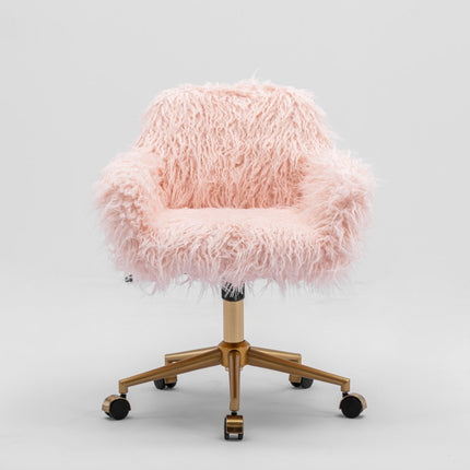 Fluffy Office Chair Faux Fur Modern Swivel Desk Chair for Women And Girls-Pink 2