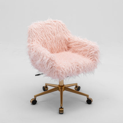 Fluffy Office Chair Faux Fur Modern Swivel Desk Chair for Women And Girls-Pink 3