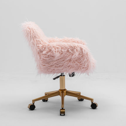 Fluffy Office Chair Faux Fur Modern Swivel Desk Chair for Women And Girls-Pink 4