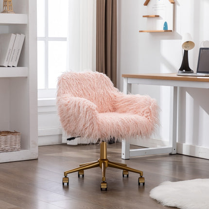 Fluffy Office Chair Faux Fur Modern Swivel Desk Chair for Women And Girls-Pink 8