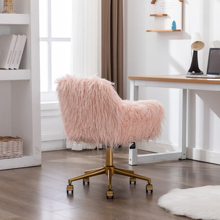 Fluffy Office Chair Faux Fur Modern Swivel Desk Chair for Women And Girls-Pink 9