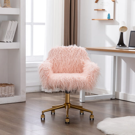 Fluffy Office Chair Faux Fur Modern Swivel Desk Chair for Women And Girls-Pink 15