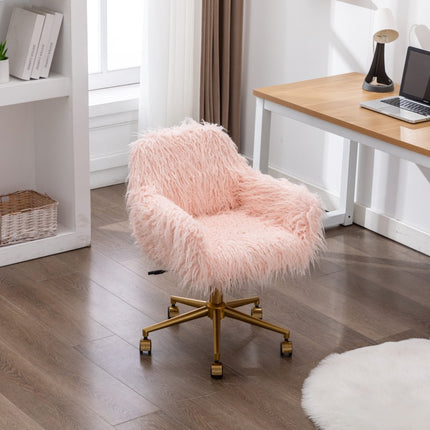 Fluffy Office Chair Faux Fur Modern Swivel Desk Chair for Women And Girls-Pink 16