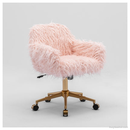 Fluffy Office Chair Faux Fur Modern Swivel Desk Chair for Women And Girls-Pink