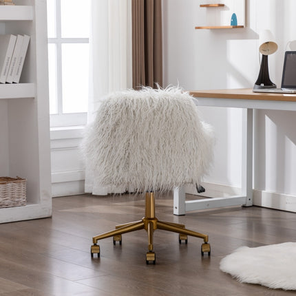 Fluffy Office Chair Faux Fur Modern Swivel Desk Chair for Women And Girls-White 11