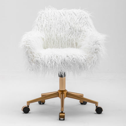 Fluffy Office Chair Faux Fur Modern Swivel Desk Chair for Women And Girls-White 2