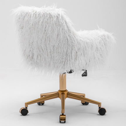 Fluffy Office Chair Faux Fur Modern Swivel Desk Chair for Women And Girls-White 5
