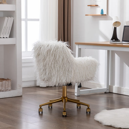 Fluffy Office Chair Faux Fur Modern Swivel Desk Chair for Women And Girls-White 10