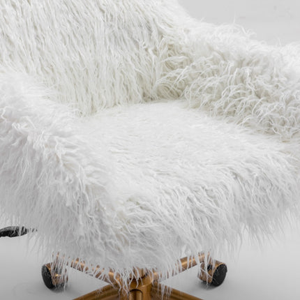 Fluffy Office Chair Faux Fur Modern Swivel Desk Chair for Women And Girls-White 15