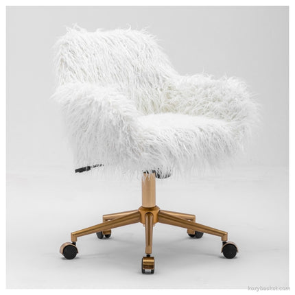 Fluffy Office Chair Faux Fur Modern Swivel Desk Chair for Women And Girls-White