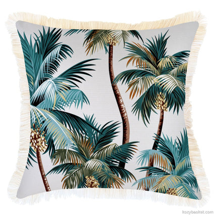 Cushion Cover-Coastal Fringe Natural-Palm Trees White-45cm x 45cm
