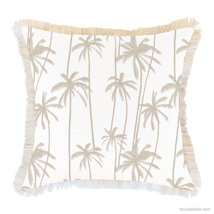 Cushion Cover-Coastal Fringe-Tall-Palms-Beige-60cm x 60cm